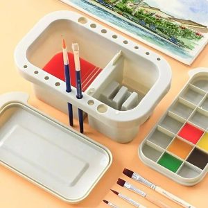 DIY Art |   1 Set Multifunctional 3 In 1 Wash Pen Bucket With Pen Holder And Painting Palette Lid Paint Brush Basin Brush Tub Washing Tool For Art Painting Gouache Watercolor Acrylic Oil Painting DIY Art DIY Art