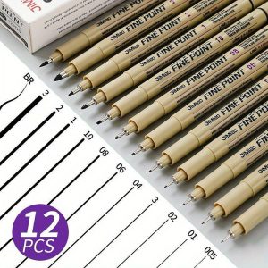 DIY Art |   12Pcs Line Markers Plastic Drawing Pens Fine Point Line Painting Pens Compatible Writing Painting 005 01 02 03 04 05 08 Brush Different Tip Black Fineliner Sketching Pen DIY Art DIY Art