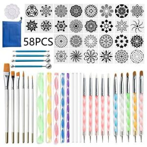 DIY Art |   58PCS Mandala Dotting Tools Set with a Blue Zipper Waterproof Storage Bag for Painting Rocks Wall Art DIY Art