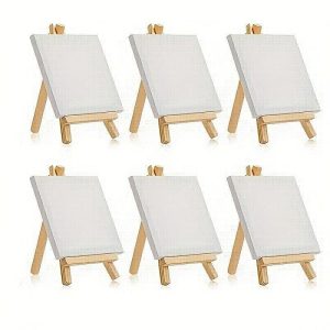 DIY Art |   6 Pack Mini Canvas And Easel Set Mini Canvas Panels Mini Wood Easels Canvas Size Is 4 X 4 Easel Size Is 3.1 X 5.9 For Kids Painting Oil Painting And Diy Doodle DIY Art DIY Art