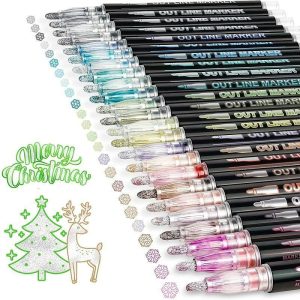 DIY Art |   8/12/24 Colors Outline Markers Self Double Line Self-Outline Metallic Pens For Scrapbook Photo Album Gift Card Making Easter Eggs Art Crafts DIY Art DIY Art