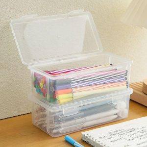 DIY Art |   Storage Box Transparent Pencil Case Large Capacity Desktop Organized Double-layer Glasses Case Multi-function Stationery Box DIY Art DIY Art