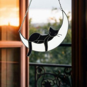 Dreamcatcher |   1pc Acrylic Cat On Moon Gifts Handcrafted Cat Suncatchers For Acrylic Window Hangings Cute Cat Decor Housewarming Gift Scene Decor Room Decor Home Decor Window Decoration Pendant Holiday Party Dreamcatcher Dreamcatcher