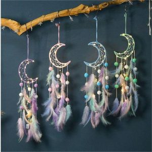 Dreamcatcher |   1pc Dream Catcher, Cat Star Moon Pattern Bead Feathers Dream Catcher, Wall Hanging Home Decoration Hanging Ornament For Children’s Room Dreamcatcher Dreamcatcher