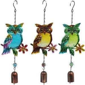 Dreamcatcher |   1pc Owl Metal Painted Wind Chime Outdoor Handicraft Glow In The Night Hanging Ornament For Window Balcony Garden Decor Dreamcatcher Dreamcatcher