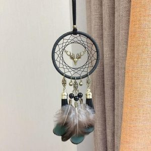 Dreamcatcher |   Black Dream Catcher Car Pendant Handmade Gift Feather Hook Flower Wind Chime Ornament Car Hanging Decor Art Boho Style Dreamcatcher Dreamcatcher