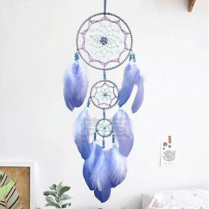 Dreamcatcher |   Blue Dream Catcher Handmade Gift Feather Hook Flower Wind Chime Ornament Wall Hanging Decor Art Boho Style 69x16cm/27”x6.3” Dreamcatcher Dreamcatcher