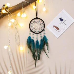 Dreamcatcher |   Blue Dream Catcher Handmade Gift Feather Hook Flower Wind Chime Ornament Wall Hanging Decor Art Boho Style 9x40cm/3.54”x16” Dreamcatcher Dreamcatcher