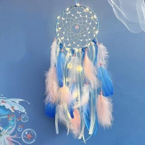 Dreamcatcher |   Blue Dream Catcher Handmade Gift Feather Hook Flower Wind Chime with One Circles Ornament Wall Hanging Decor Art Boho Style 16x70cm/6.2”x27.5” Dreamcatcher Dreamcatcher