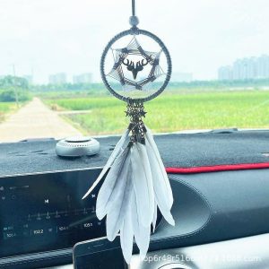 Dreamcatcher |   Deer Dream Catcher Car Hanging Handmade Gift with Feather Car Decoration Wall Hanging Decor Art Wind Chimes Boho Style Home Pendant 7*38cm Wall Art Dreamcatcher