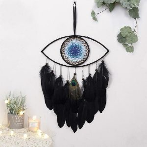 Dreamcatcher |   Devil’s Eyes Dream Catcher Handmade Gift Black Feather Blue Eyes Hook Flower Wind Chime Ornament Wall Hanging Decor, 30x60cm/11.8”x23.6” Dreamcatcher Dreamcatcher