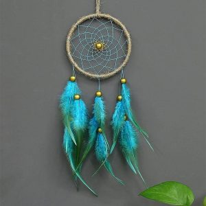 Dreamcatcher |   Dream Catcher Handmade Gift Blue Feather Hanging Beads Wall Hanging Decorative Art Boho Style 11*40cm Dreamcatcher Dreamcatcher