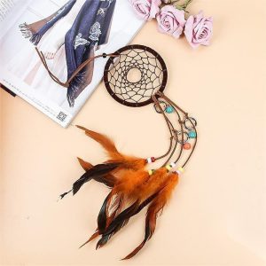 Dreamcatcher |   Dream Catcher Handmade Gift with Single Ring Orange Feather Wall Hanging Decor Art Wind Chimes Boho Style Car Hanging Home Pendant Dreamcatcher Dreamcatcher