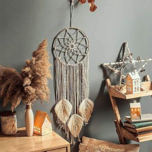 Dreamcatcher |   Dreamcatcher Hand-woven Tassel Macrame Leaf Wall Hanging Decor Art Boho Style White 97*25cm Dreamcatcher Dreamcatcher