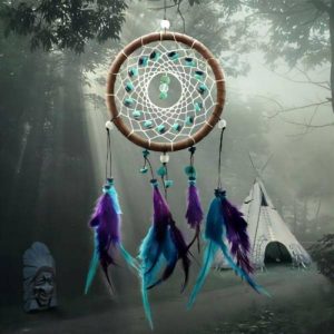 Dreamcatcher |   Halloween Dream Catcher Handmade Turquoise Hook Flower Wind Chime with Feather Ornament Birthday Gift Wall Hanging Decor for Home Wedding Festival 11*31cm Dreamcatcher Dreamcatcher