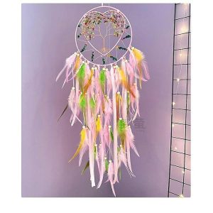 Dreamcatcher |   Heart Life of Tree Dream Catcher Handmade Gift with Pink Feathers Wall Hanging Decor Art Wind Chimes Boho Style Car Hanging Home Pendant 20x85cm/7.8”x33.4” Dreamcatcher Dreamcatcher