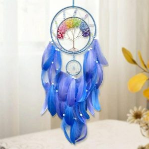 Dreamcatcher |   Life of Tree Dream Catcher Handmade Gift with Blue Feather Hook Flower Wind Chime Ornament Wall Hanging Decor Art Boho Dreamcatcher Dreamcatcher