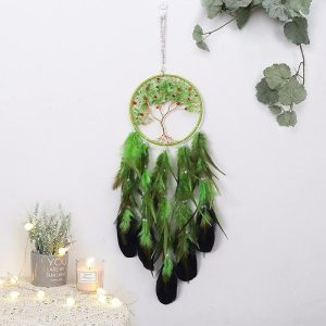 Dreamcatcher |   Life Of Tree Green Dream Catcher Handmade Gift Feather Hook Wind Chime Ornament Wall Hanging Decor Art Boho Style 16*70cm Dreamcatcher Dreamcatcher