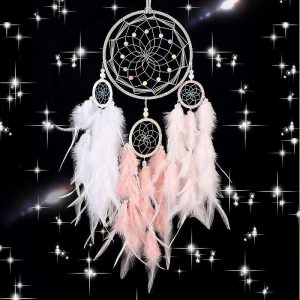 Dreamcatcher |   Pink Dream Catcher Handmade Gift Feather Hook Flower Wind Chime Ornament Wall Hanging Decor Art Boho Style 16x60cm/6.3”x24” Dreamcatcher Dreamcatcher