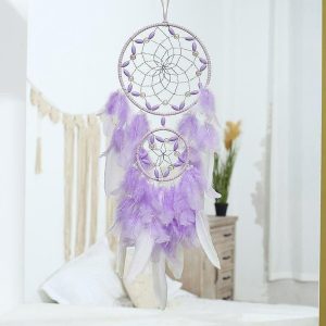 Dreamcatcher |   Purple Dream Catcher Handmade Gift Feather Hook Flower Wind Chime Ornament Wall Hanging Decor Art Boho Style 16x60cm/6.3”x24” Dreamcatcher Dreamcatcher