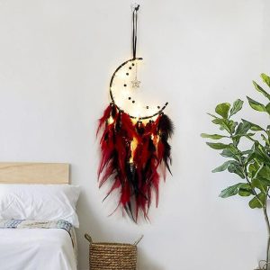 Dreamcatcher |   Red Moon Dream Catcher Handmade Gift Wall Hanging Decor Art Ornament Craft Butterfly Feather For Kids Bedroom Wedding Festival Dreamcatcher Dreamcatcher