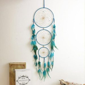 Dreamcatcher |   turquoise super soft feather three rings dream catcher pendant home wall hanging handmade mother’s day gift xr054 Dreamcatcher Dreamcatcher