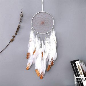 Dreamcatcher |   White Dream Catcher Handmade Gift Feather Hook Flower Wind Chime Ornament Wall Hanging Decor Art Boho Style 20x70cm/7.9”x27.6” Dreamcatcher Dreamcatcher