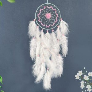 Dreamcatcher |   White Dream Catcher Handmade Gift Feather Hook Flower Wind Chime with One Circle Ornament Wall Hanging Decor Art Boho Style 16x75cm/6.2”x29.5” Dreamcatcher Dreamcatcher