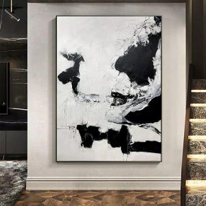 Oil Paintings |   100% Hand Painted Oil Painting Wall Art Aritist Handmade Large Abstract Black And White Painting Black And White Texture Art Original Oil Painting On Canvas Decor Rolled Canvas No Frame Unstretched Oil Paintings Oil Paintings