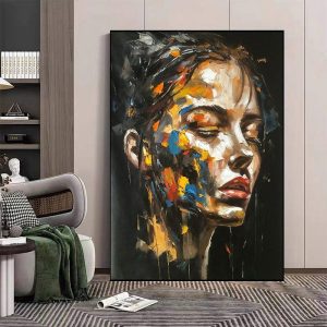 Oil Paintings |   Abstract Beautiful Moon Girl  Elegance Oil Painting on Canvas Large Wall Art Original Sleep Girl Portrait Handpainted Art Painting Living Room Decor (No Frame) Oil Paintings Oil Paintings