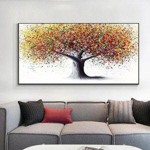 Oil Paintings |   Abstract Colorful Tree Of Life Oil Painting Wall Art Canvas Handpainted Wall Art Pictures For Living Room Home Decor No Frame Oil Paintings Oil Paintings