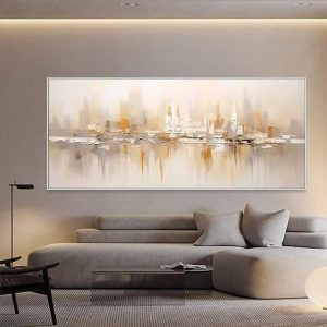 Oil Paintings |   Gold Abstract Mountain Paitning hand painted on Canvas Textured abstract oil painting handmade Wall Art Gold Foil Boho Wall Decor Bright painting Large Modern Art PIanting for Hotel wall decoration Oil Paintings Oil Paintings