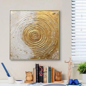 Oil Paintings |   Gold and white Painting Gold textured wall art Handpainted Gold Circle art on canvas Gold wall art Gold abstract painting Rolled Canvas (No Frame) Oil Paintings Oil Paintings