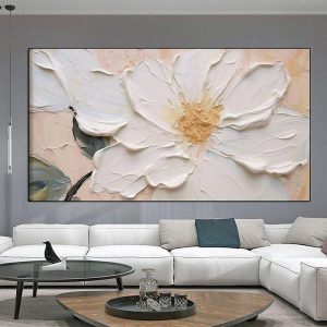 Oil Paintings |   Hand painted Abstract texture Flower Oil Painting on Canvas Large handmade Wall Art  Minimalist Green Floral Art oil painting  Custom Painting Boho Wall Decor Living Room Oil Paintings Oil Paintings