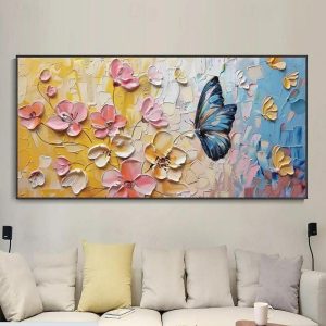 Oil Paintings |   Hand painted Flower Painting 3D Original Butterfly Flower Painting on Canvass Textured Wall Art Abstract Floral Living Room Wall Art Gift For Her Gifts Oil Paintings Oil Paintings