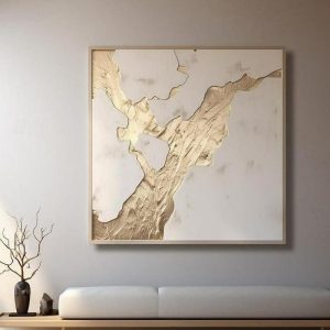 Oil Paintings |   Hand Painted Modern Abstract Golden White Plaster Textured Canvas Oil Painting Wall Art Home Decor For Living Room No Frame Oil Paintings Oil Paintings