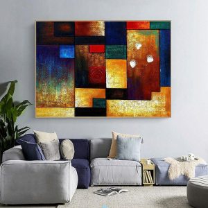 Oil Paintings |   Hand Painted Thick Modern Abstract Geometric Shape Colorful Textured Oil Painting On Canvas Wall Art Pictures For Home Decor Oil Paintings Oil Paintings