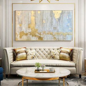 Oil Paintings |   Handmade Canvas Oil Painting Abstract Gold Foil Thick Texture Cuadros Line Paintings Decor Living Room Large Home Pictures Oil Paintings Oil Paintings