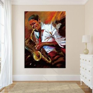 Oil Paintings |   Handmade Jazz Figure painting Modern Fine artwork The Newest Hotel Decoration Hand Painted Musician Jazz Player Oil Painting Wall Art  Studio Decor Gift For Decor Rolled Canvas Oil Paintings Oil Paintings