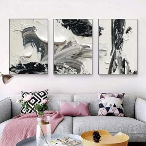 Oil Paintings |   Handmade Large Black and White Thick Oil Paintings Set of 3 Hand-painted painting Acrylic Textured Wall Art Wall Decor Frame Ready To Hang Or No Frame Oil Paintings Oil Paintings