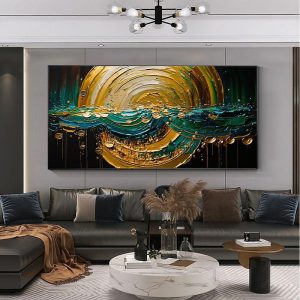 Oil Paintings |   Handmade Oil Painting Canvas Wall Art Decor Original Gold Circle Abstract Graffiti Painting for Home Decor With Stretched Frame/Without Inner Frame Painting Oil Paintings Oil Paintings