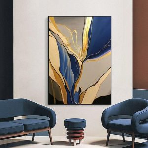 Oil Paintings |   Handmade Oil Painting Canvas Wall Art Decoration Abstract Art Flowing Gold Foil for Home Decor Stretched Frame Hanging Painting Oil Paintings Oil Paintings