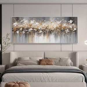 Oil Paintings |   Handmade Oil Painting Canvas Wall Art Decoration Abstract F lowers Horizontal Bed Decoration Painting for Bedroom for Home Decor Rolled Frameless Unstretched Painting Oil Paintings Oil Paintings