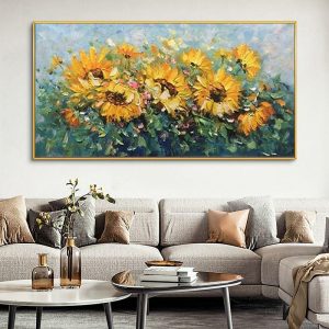 Oil Paintings |   Handmade Oil Painting Canvas Wall Art Decoration Abstract Plant Floral Painting Blooming Sunflower for Home Decor Rolled Frameless Unstretched Painting Oil Paintings Oil Paintings