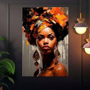 Oil Paintings |   Handmade Oil Painting Canvas Wall Art Decoration Figure Portrait African Beautiful Girl Abstract for Home Decor Rolled Frameless Unstretched Painting Oil Paintings Oil Paintings