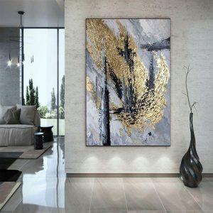 Oil Paintings |   Handmade Oil Painting Canvas Wall Art Decoration Modern Abstract Gold Texture for Home Decor Rolled Frameless Unstretched Painting Oil Paintings Oil Paintings