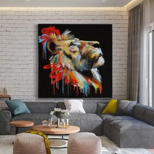 Oil Paintings |   Handmade Oil Painting Canvas Wall Art Decoration Modern Animal Lion Looking Up for Home Decor Rolled Frameless Unstretched Painting Oil Paintings Oil Paintings