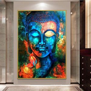 Oil Paintings |   Handmade Oil Painting Canvas Wall Art Decoration Modern Asian Religious Buddha Statue for Home Decor Rolled Frameless Unstretched Painting Oil Paintings Oil Paintings