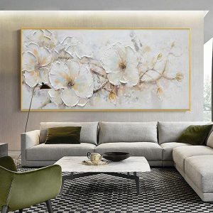 Oil Paintings |   Handmade Oil Painting Canvas Wall Art Decoration Modern Thick Oiled White Flower for Living Room Home Decor Rolled Frameless Unstretched Painting Oil Paintings Oil Paintings