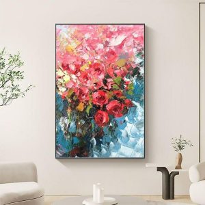 Oil Paintings |   Handmade Oil Painting CanvasWall Art Decoration Abstract Knife Painting Flower Red For Home Decor Rolled Frameless Unstretched Painting Oil Paintings Oil Paintings